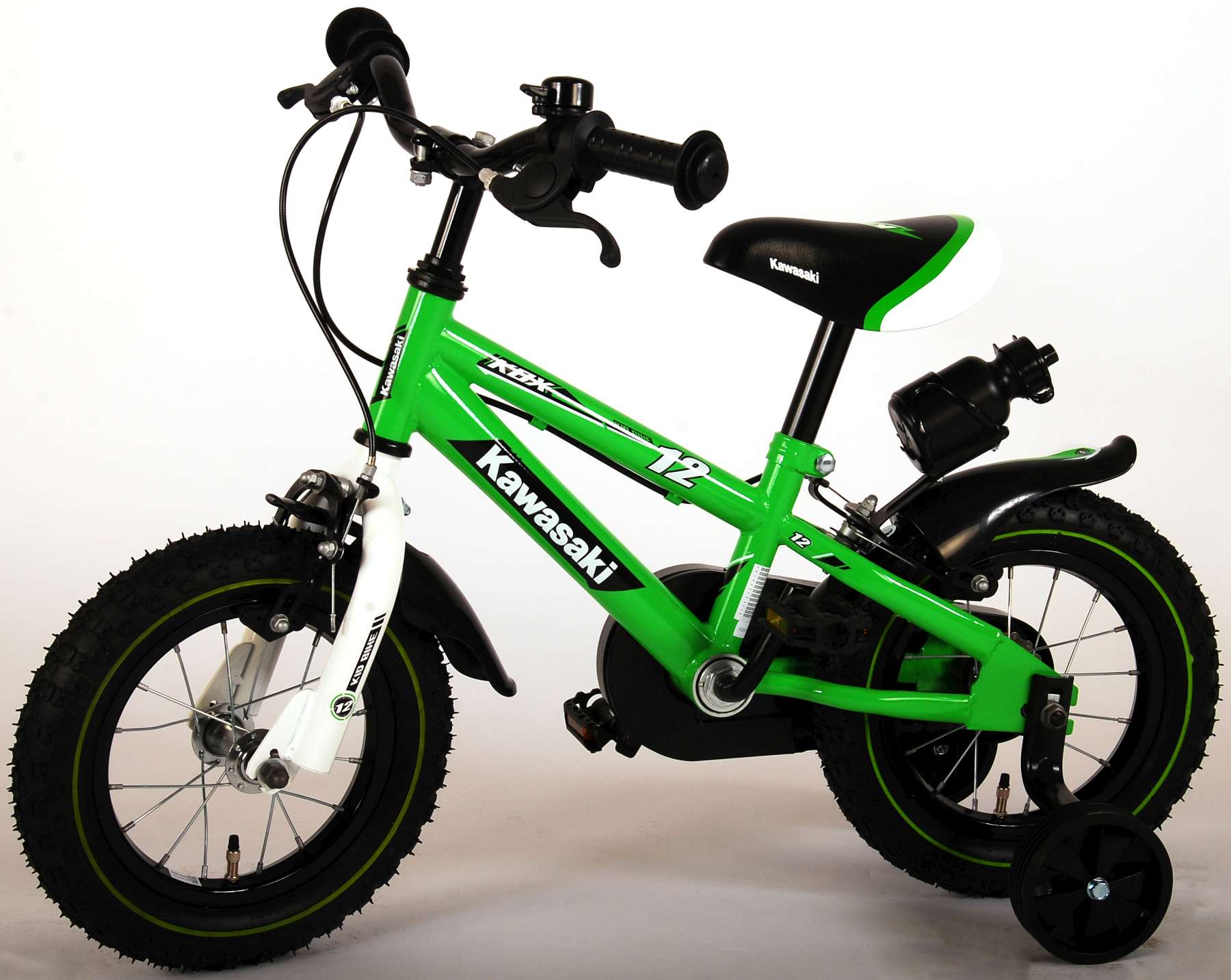 Bicicleta Kawasaki Verde 12 pulgadas lateral perspectiva